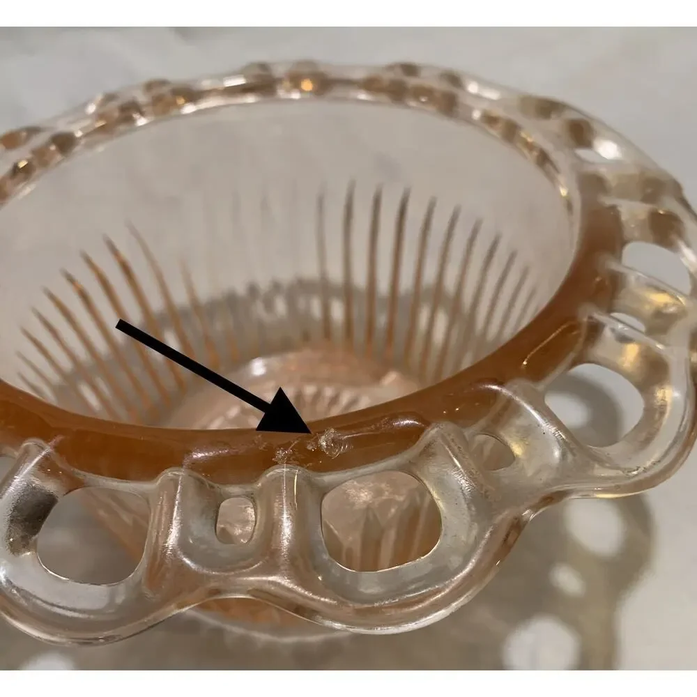 Depression Glass Pink Bowl Flower Old Colony Footed Lace Edge Ribbed Scalloped